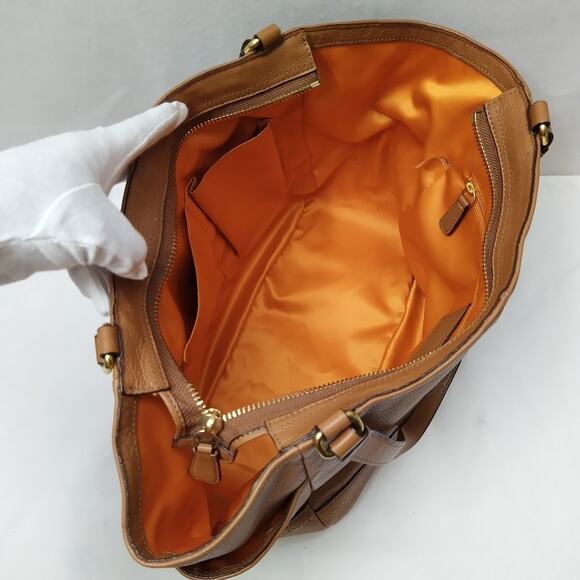 Coach Brown Pebbled Leather Double Handles Zipper Tote Bag - Picture 14 of 16